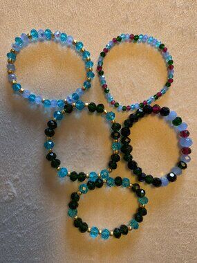 5Pc Glass Crystal Beaded Bracelet Set - Blue Theme